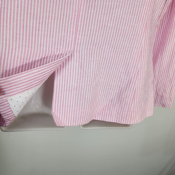Talbots Woman Aberdeen Blazer Jacket Size 6 Linen Blend Pink Stripes Pockets - Picture 9 of 12